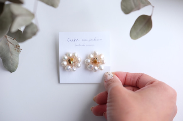 ciim  pearl flower pierce /beige14kgf（イヤリングの場合は備考欄へ 1枚目の画像