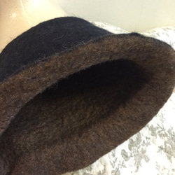 ◎羊毛フェルトハット◎ネイビー×ブラウン 帽子 約56センチ 3枚目の画像