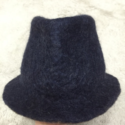 ◎羊毛フェルトハット◎ネイビー×ブラウン 帽子 約56センチ 4枚目の画像