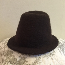 ◎羊毛フェルトハット◎ダークブラウン色 大人サイズ こげ茶 帽子 2枚目の画像