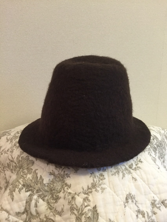 ◎羊毛フェルトハット◎ダークブラウン色 大人サイズ こげ茶 帽子 2枚目の画像