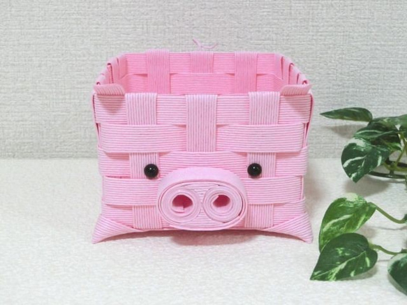 クラフトカゴ 子ブタちゃん 可愛いインテリア小物入れ ピンク色 再販