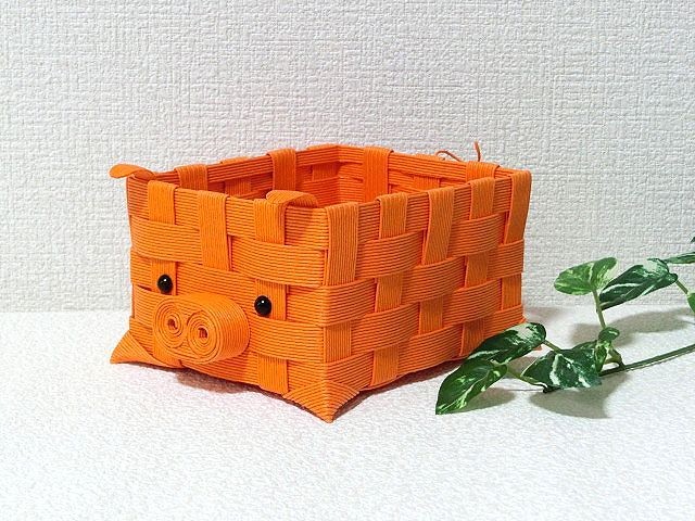 クラフトカゴ 子ブタちゃん 可愛いインテリア小物入れ オレンジ