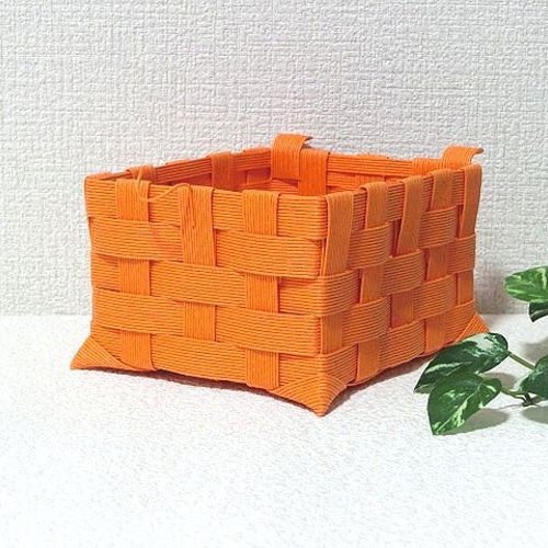 クラフトカゴ 子ブタちゃん 可愛いインテリア小物入れ オレンジ