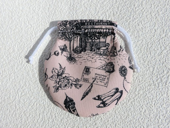 ミニ丸巾着袋 　欧風ベージュピンク　アクセ収納　プレゼントに　 3枚目の画像