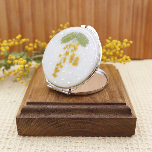 数量限定》 押し花コンパクトミラー/手鏡 ＊ミモザ＊ 手鏡 Lemon no 