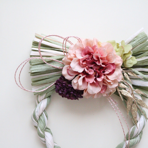 しめ縄リース　ピンク系　ダリア NORIFLOWER WEBSHOP / ☆お正月飾り☆しめ縄飾り 赤しめ縄