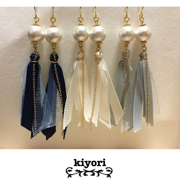 ふわり〜リボンタッセルピアス ピアス（フック・チェーン