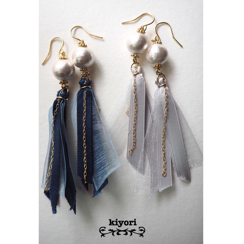 ふわり〜リボンタッセルピアス ピアス（フック・チェーン） kiyono