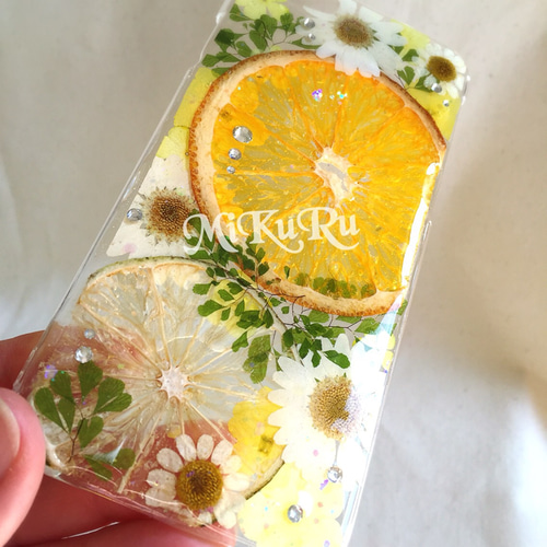 完成品】iPhone6/6s用♡シトラスオレンジ♡押し花ケース