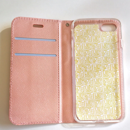 完成品】iPhone7手帳型♡いちめんハート♡押し花ケース iPhoneケース 
