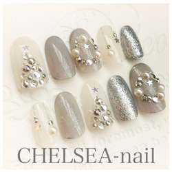 クリスマスネイル(シルバー) ネイルチップ（つけ爪） CHELSEA