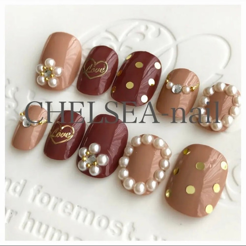 ブラウン×パールネイル ネイルチップ（つけ爪） CHELSEA-nail 通販