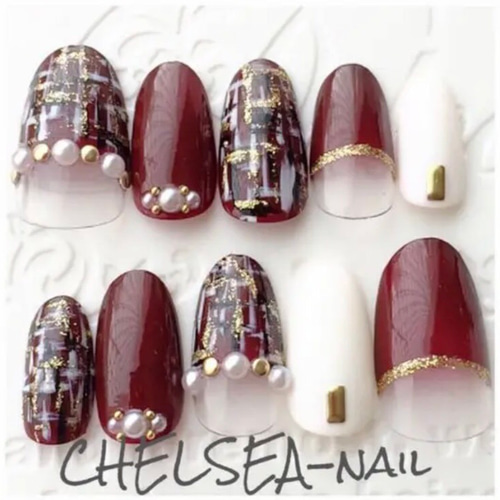 ツイードネイル(ボルドー) ネイルチップ（つけ爪） CHELSEA-nail