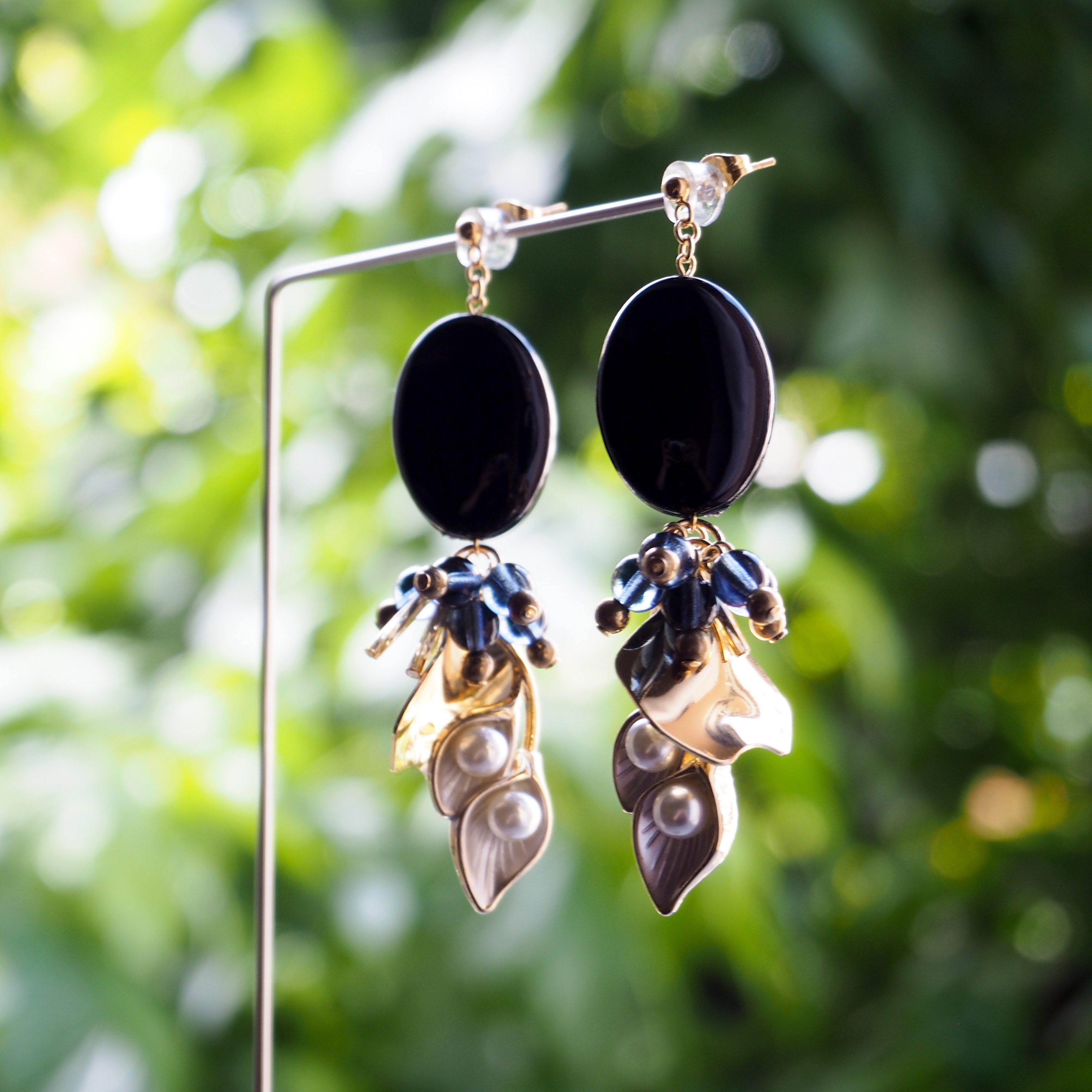 ピアス お花 ハンドメイド No.774【10ペア】ブラック イヤリング