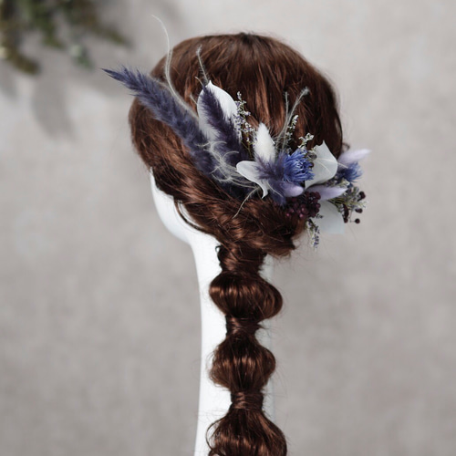 テールリード髪飾り コバルトブルー 成人式 ヘアドレス ヘアパーツ