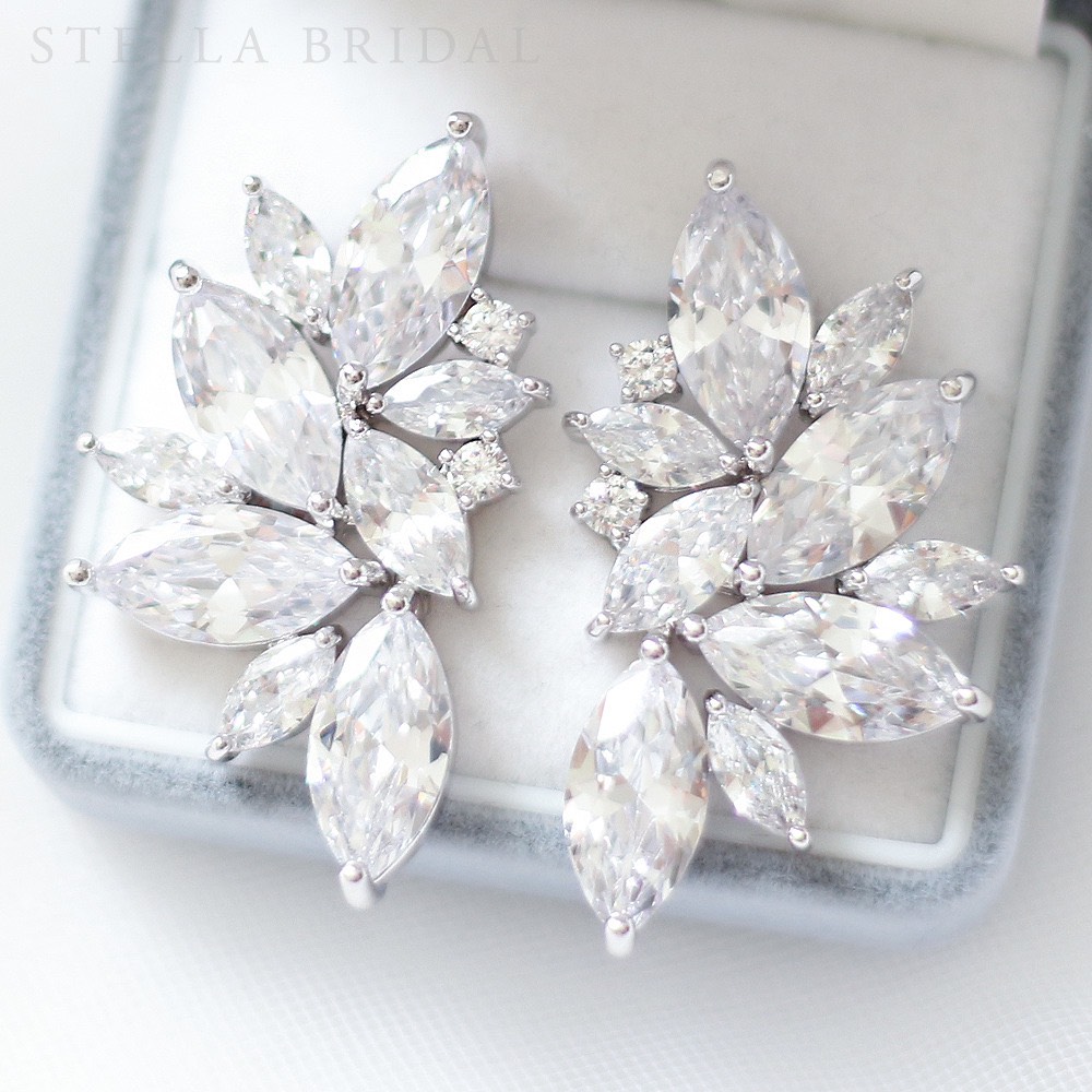 キュービックジルコニア ブライダルイヤリング Chantilly - シャンティ シルバー