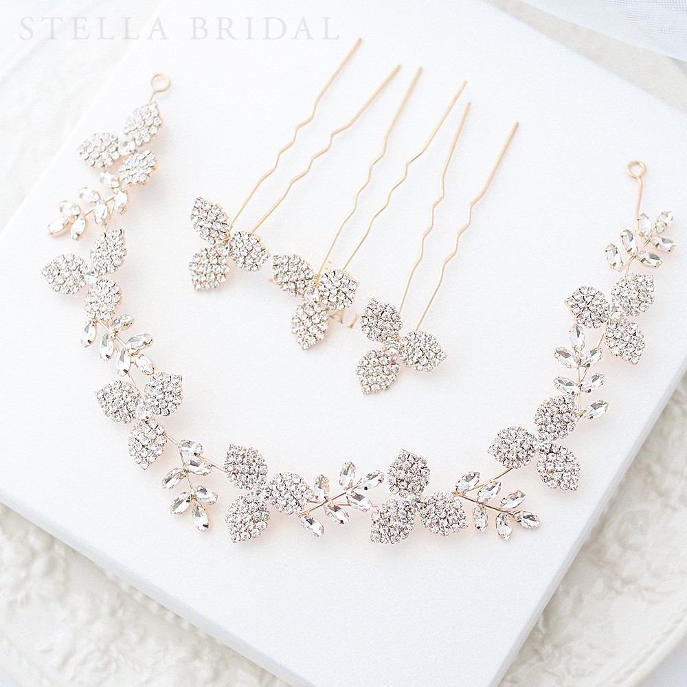 スワロフスキー使用 ブライダルヘッドドレス Emilia - エミリア＜ヘッドドレス＆フラワーチャームピンセット＞