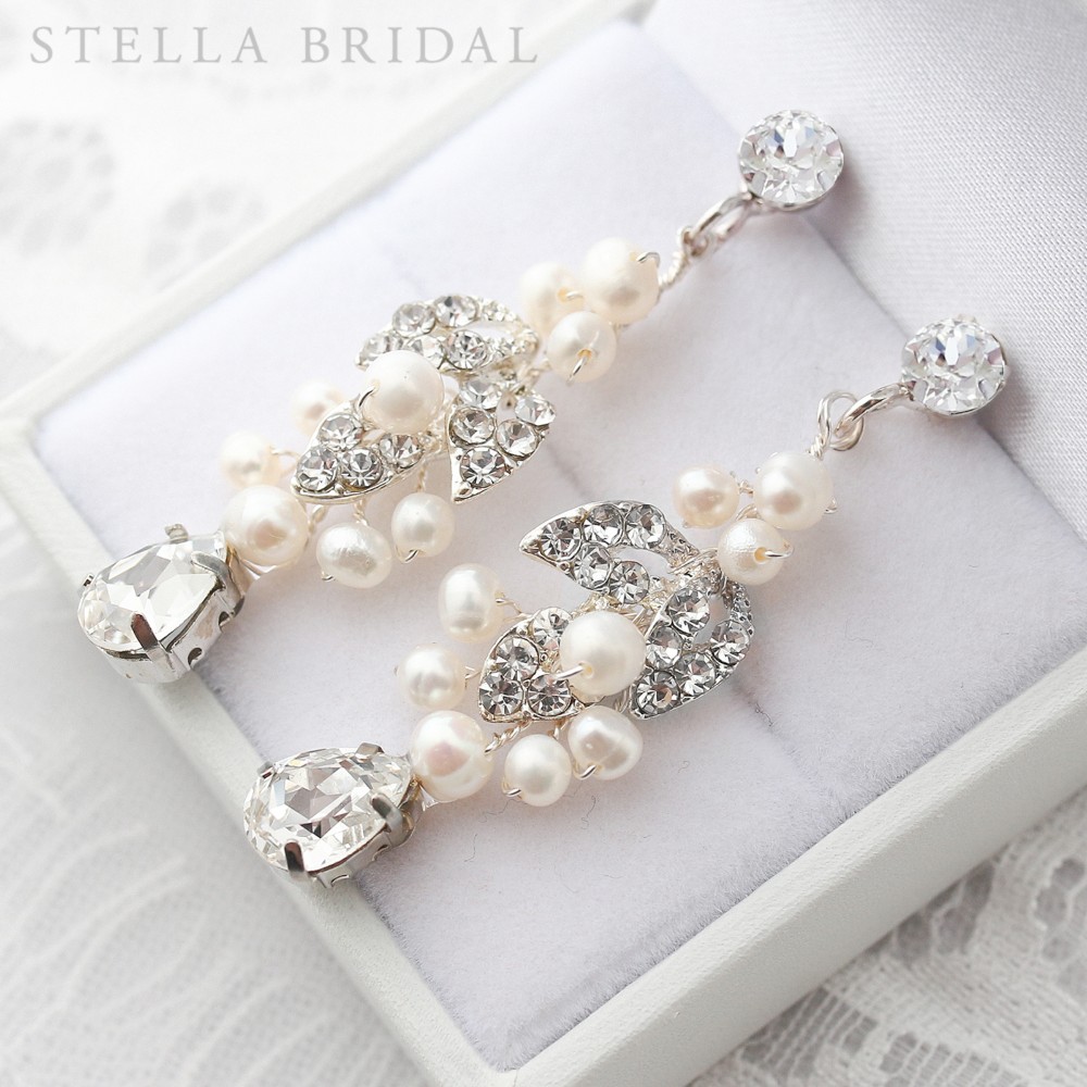 スワロフスキーとオーガニックパールの小枝イヤリング Fleur Blanche - フルール・ブランシュ II受注生産品