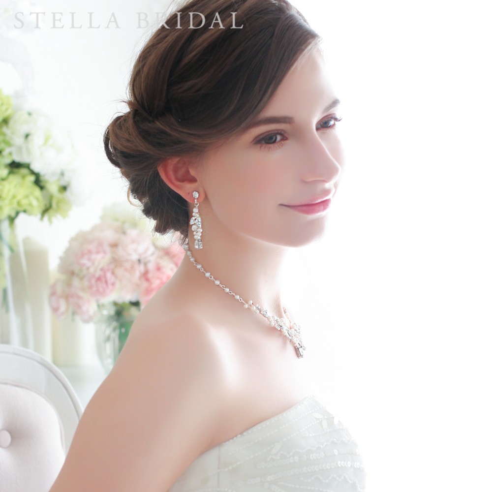 スワロフスキーとオーガニックパールの小枝イヤリング Fleur Blanche - フルール・ブランシュ II受注生産品