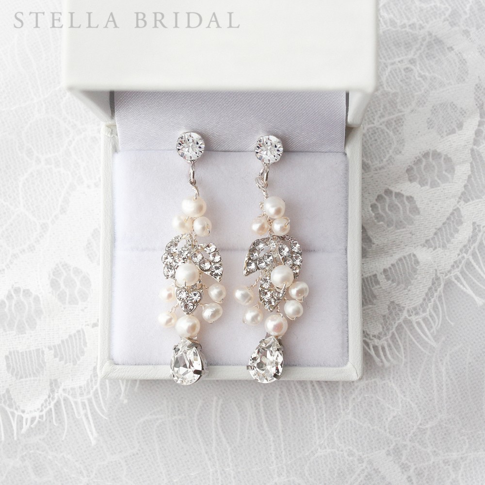 スワロフスキーとオーガニックパールの小枝イヤリング Fleur Blanche - フルール・ブランシュ II受注生産品