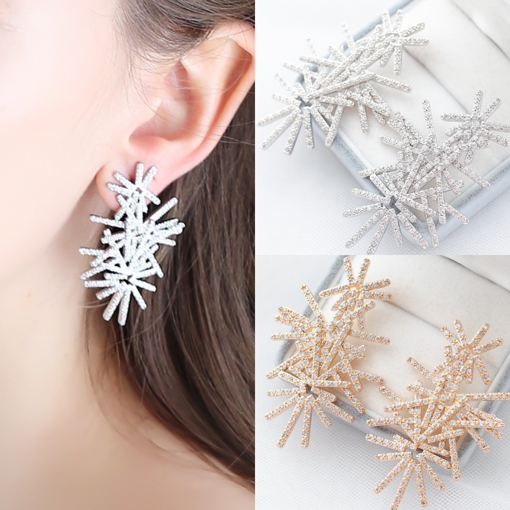 キュービックジルコニア ブライダルイヤリング スパークリングクリスタル