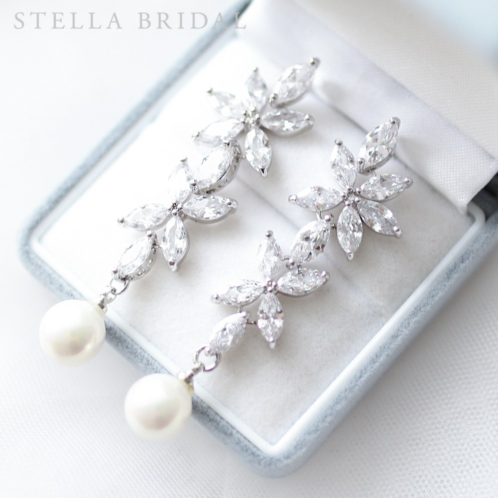 キュービックジルコニア ブライダルイヤリング シルフィー ペルル【受注生産品】