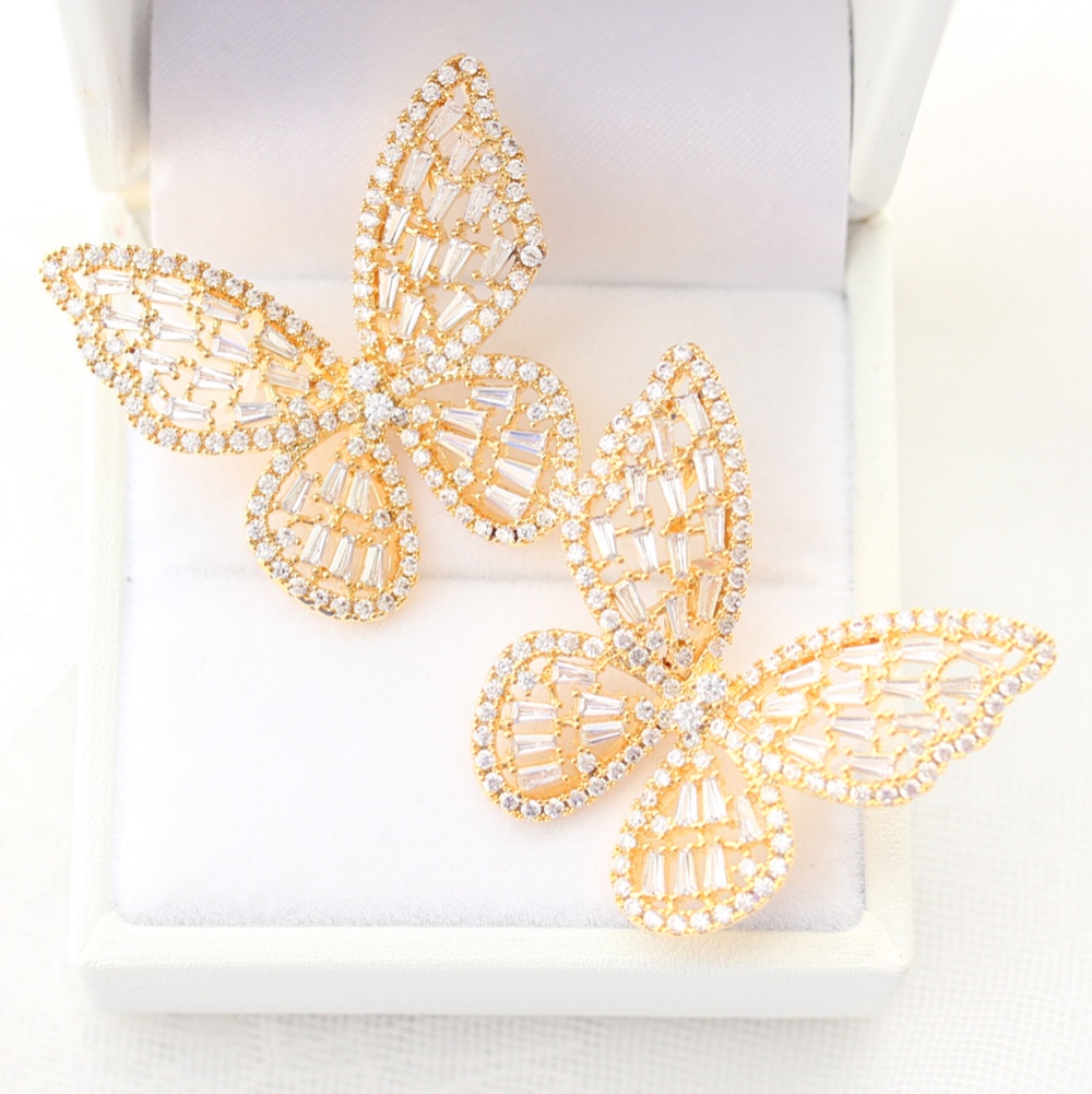 キュービックジルコニア バタフライ ブライダルイヤリング パピヨンI ゴールド｜ブライダルアクセサリー