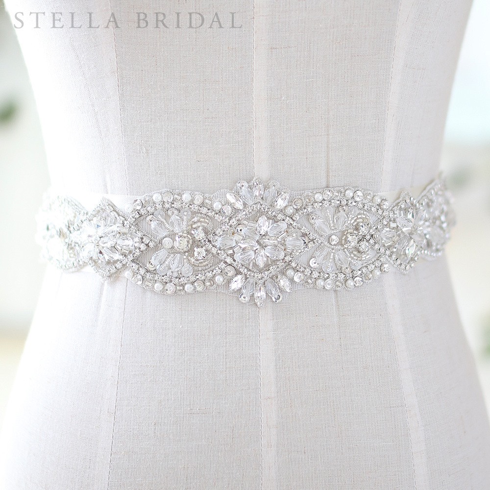 スワロフスキー使用 パールとビジューのウェディングサッシュベルト * リリー【受注生産品】