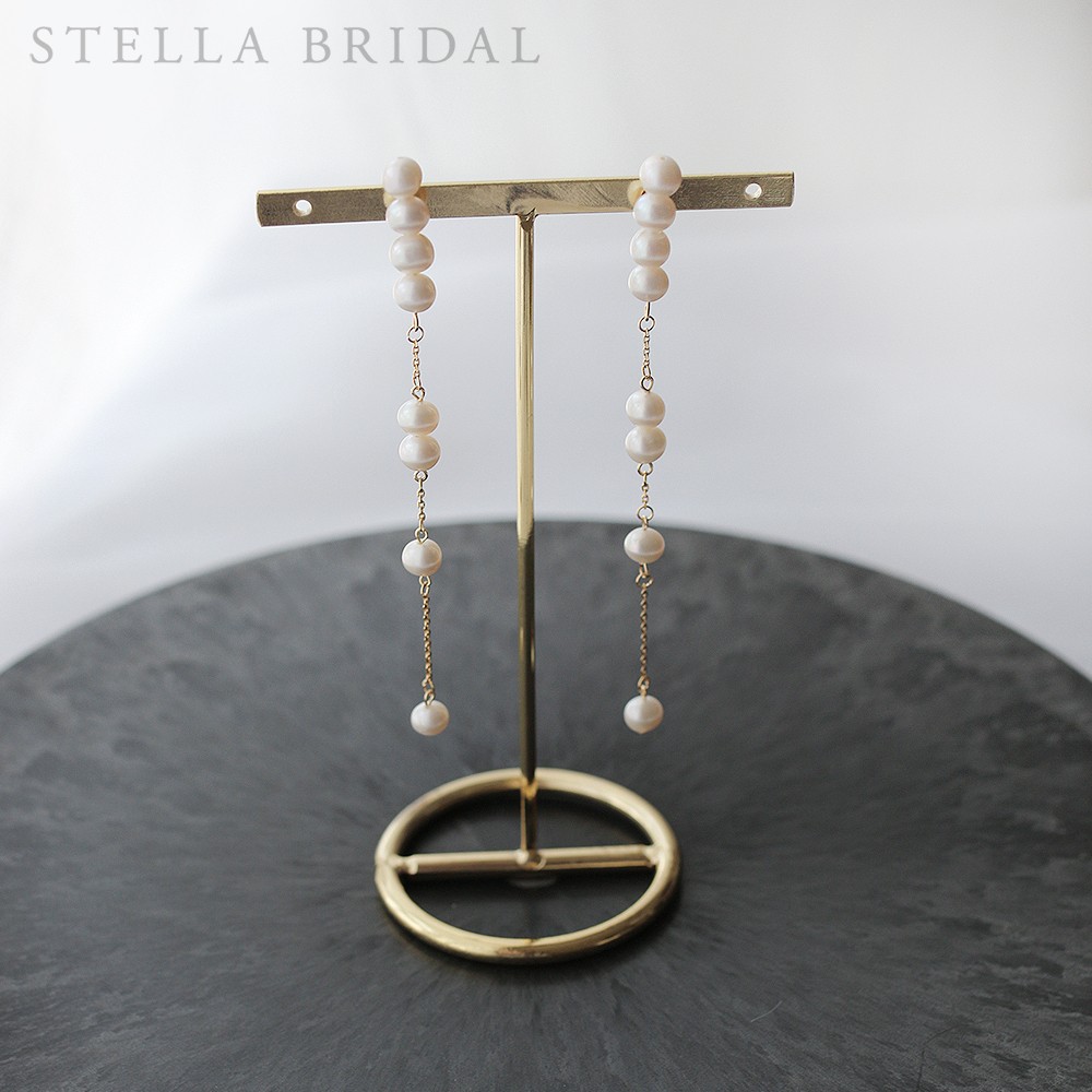 金属アレルギー対応＊ウェディングやフォーマルに＊淡水パールとゴールドのロングピアス＆イヤリング 7 dots