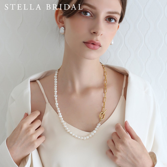 バロックパールのアシンメトリー ロングネックレス / サージカル