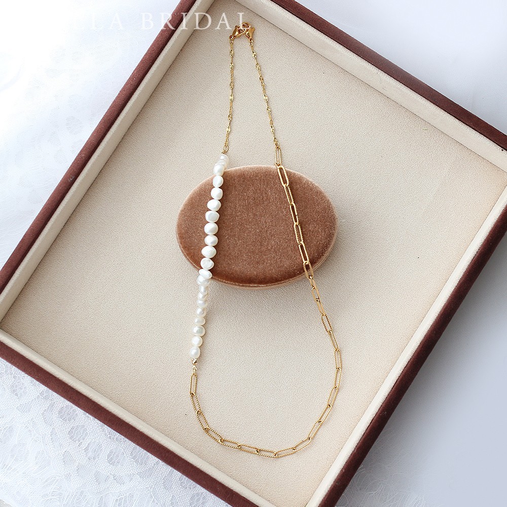 Stella Bridal＊3WAY＊バロックパールとマルチチェーンのロングネックレス