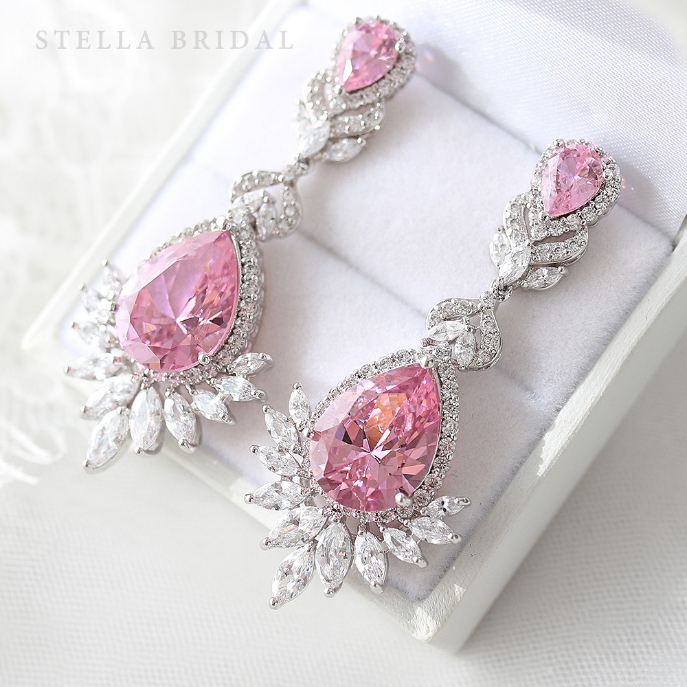 キュービックジルコニア ブライダルイヤリング&ピアス ルミエール ピンク