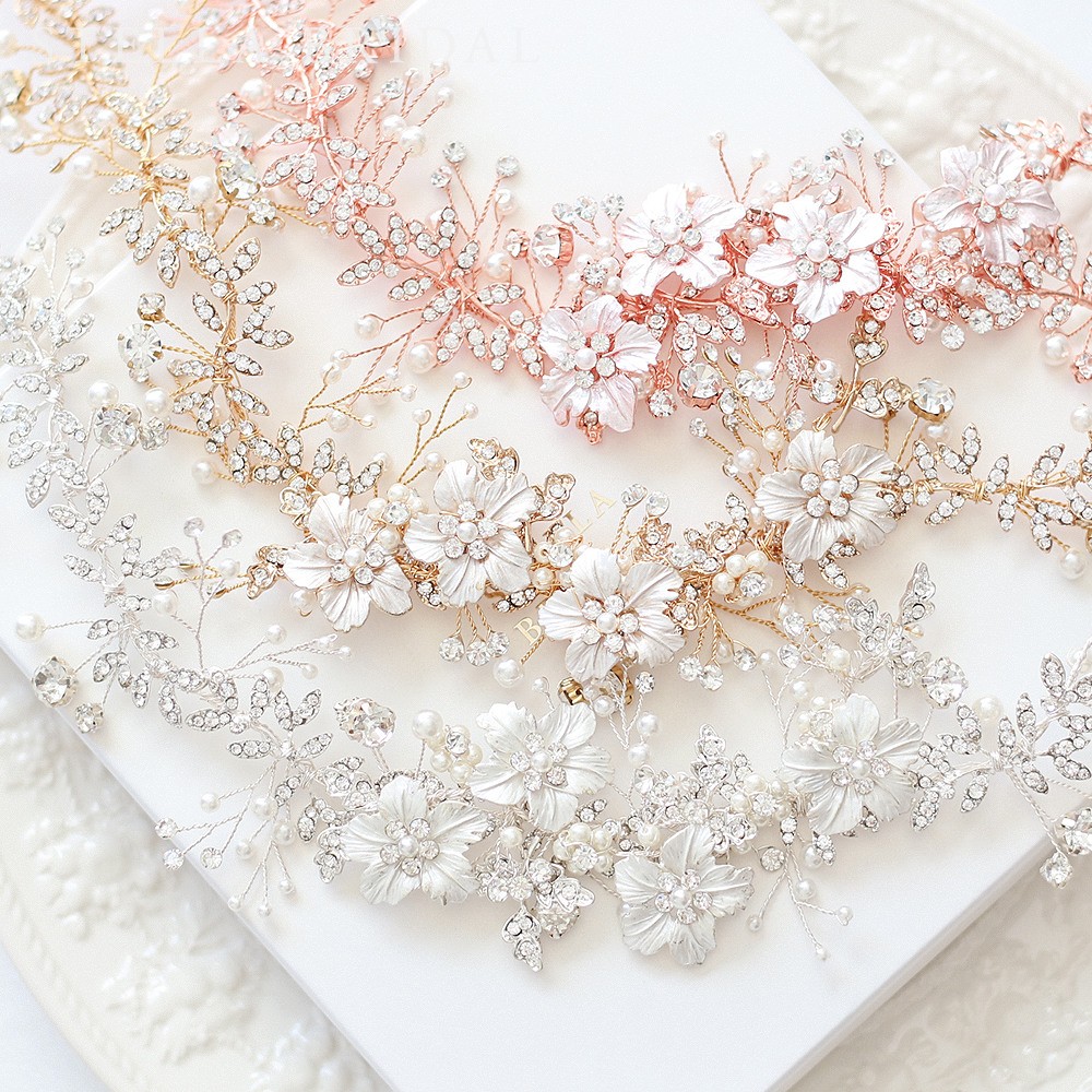 スワロ使用 フローラルチャームの小枝ヘッドドレス ルーチェ ｜ウェディングヘアアクセサリー【受注生産品】