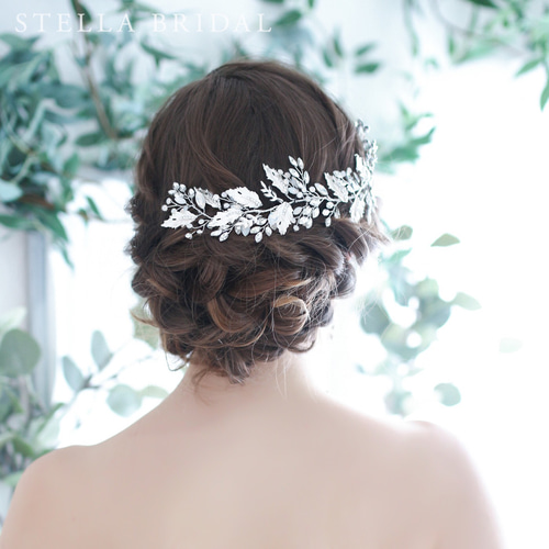 オーストリアンクリスタルとホワイトオパールの小枝ヘッドドレス JUNO