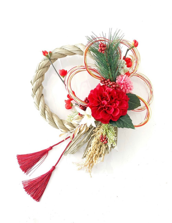 早割＊お正月＊麗ダリアと五重水引きで祝う新年のしめ縄飾り しめ縄