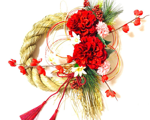早割＊お正月＊小梅舞う美麗ダリアと祝菊の極太しめ縄で祝う新年の