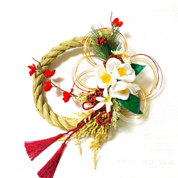 早割＊お正月＊寒雪椿と五重水引きで祝う新年のしめ縄飾り しめ縄