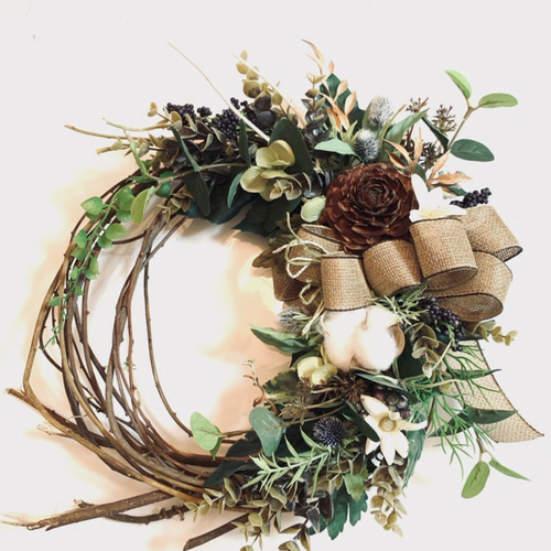 森の散歩道クリスマスリースとゴールドのタッセル付きお正月の2way