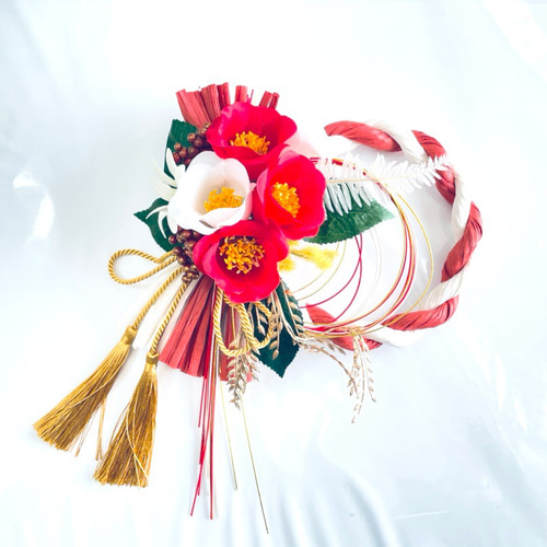 新年を祝う縁起紅白椿祝いしめ縄飾り しめ縄・しめ飾り iko 通販