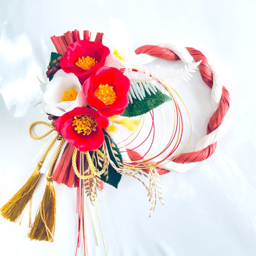 ららちゃん様♡２点しめ縄飾り☆仲良し紅白お馬ちゃん♥正月飾り☆幸運♡ 新年を祝う縁起紅白椿祝いしめ縄飾り しめ縄・しめ飾り iko 通販