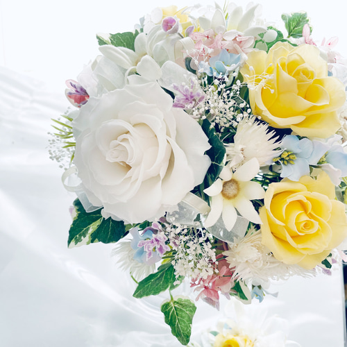 幸せの春カラーパステルのプリザーブドフラワーブーケ＊ブートニア付き  