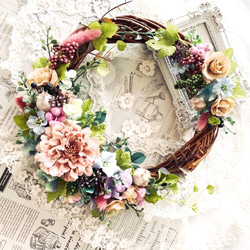 ＊Natural＊ラナンキュラスとミモザの夏リース☆ドライフラワーリース ラナンキュラスとニゲラのナチュラルリース nlsw-11 | iichi