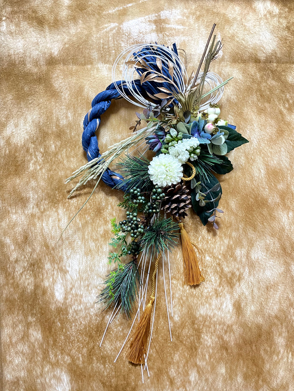 お正月＊グリーンとマム、松と水引きで祝う新年のしめ縄飾り しめ縄