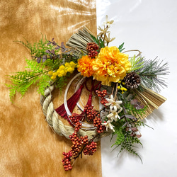 オールドローズとダリアのお花のリース  フラワーリース  リース  造花 送料無料】ブルースターとオールドローズ、紫陽花のリース