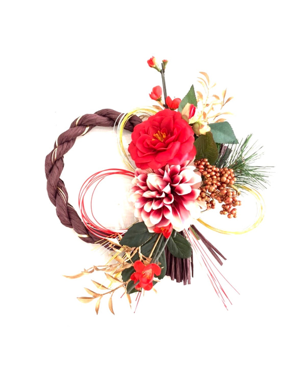 しめ縄飾りダリア椿ハンドメイド