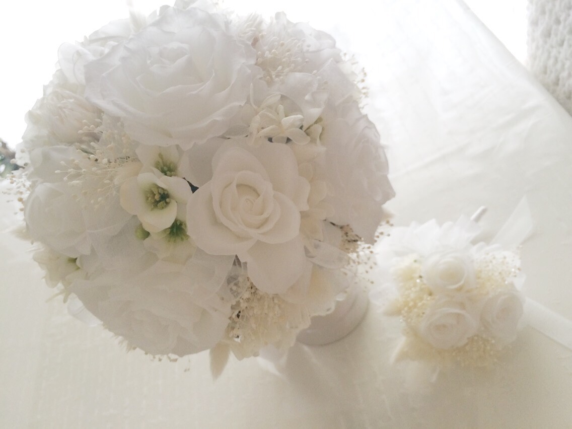 プリザーブドフラワーブーケ&ブートニアのセット