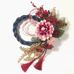 しめ縄リース　赤紫ダリア　小梅 しめ縄 ダリア 赤 ❁.*・゜ しめ縄リース お正月飾り お飾り