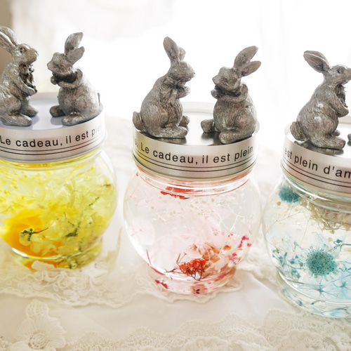 母の日直前sale♡ハーバリウム ⑦ネコ瓶＆四角柱 2本セット(ラッピング付き) 母の日の贈り物＊お喋りうさぎのハーバリウム ハーバリウム・植物標本