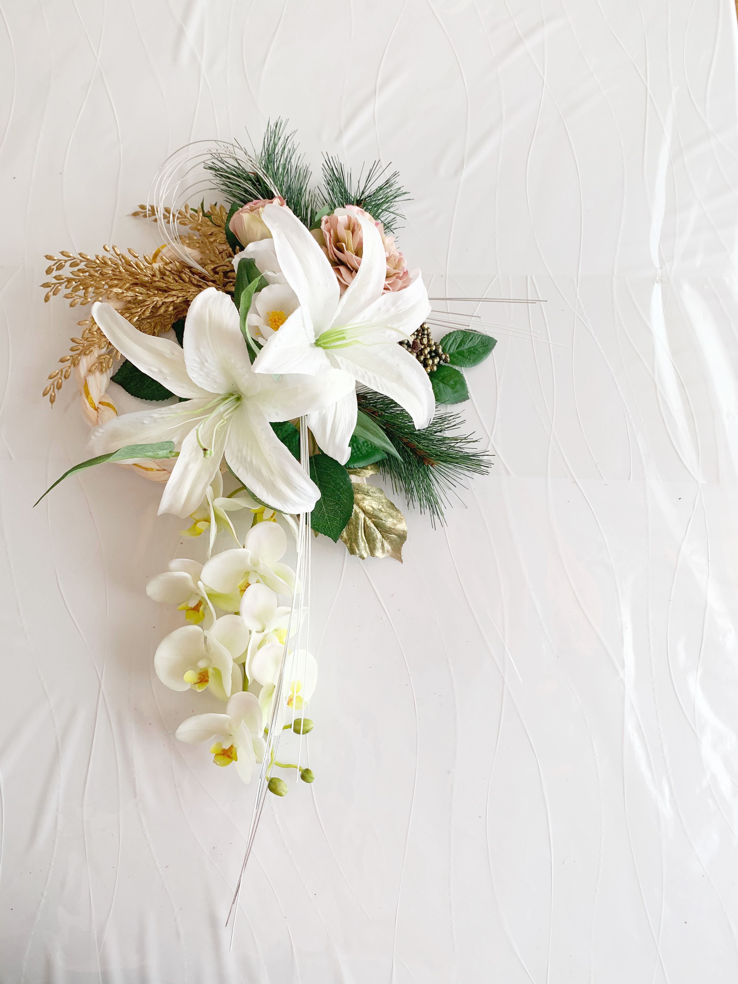 新作しめ縄飾り＊豪華なカサブランカと蘭と薔薇のお正月しめ飾り